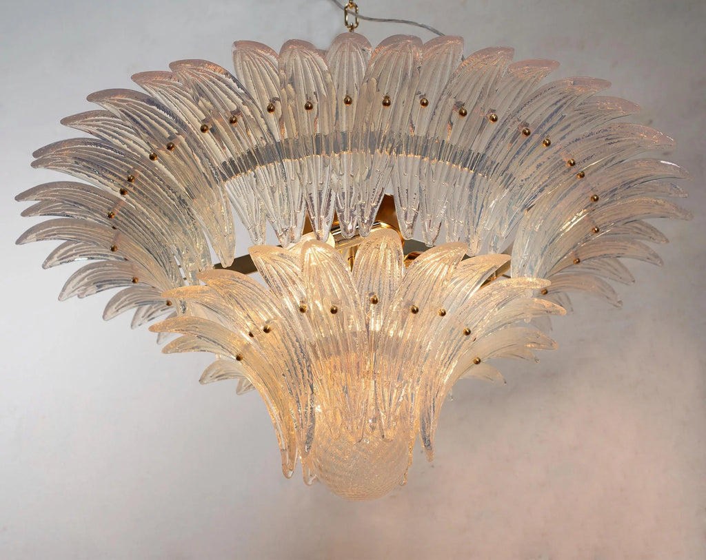 Palmette Chandelier, Opal artistic Glass Deco, Handmade Murano Lighting - SoloCoseBelle
