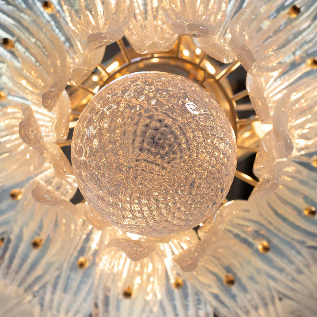 Palmette Chandelier, Opal artistic Glass Deco, Handmade Murano Lighting - SoloCoseBelle