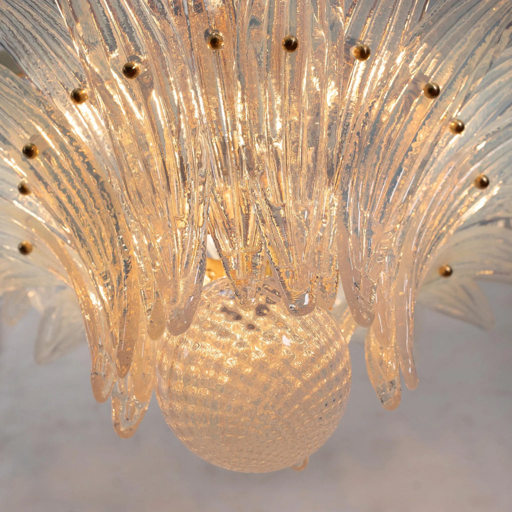 Palmette Chandelier, Opal artistic Glass Deco, Handmade Murano Lighting - SoloCoseBelle