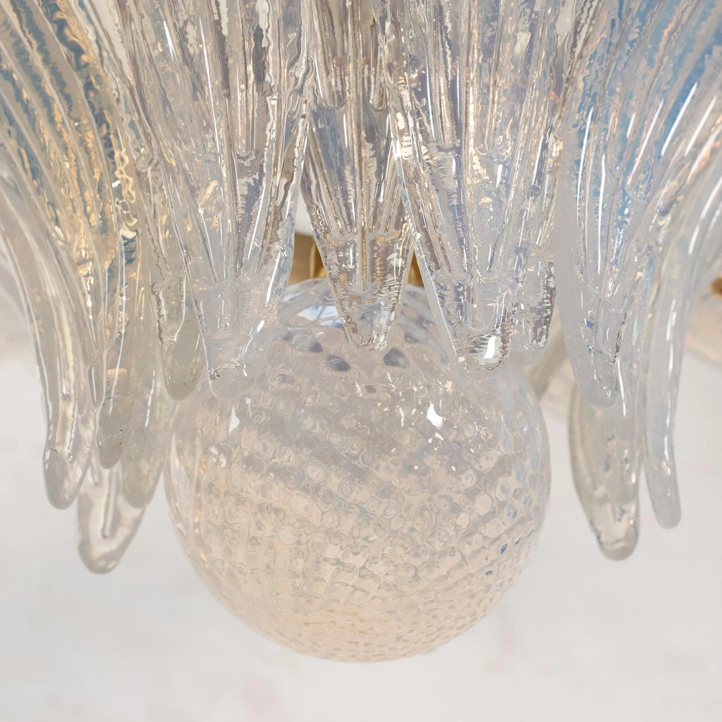 Palmette Chandelier, Opal artistic Glass Deco, Handmade Murano Lighting - SoloCoseBelle