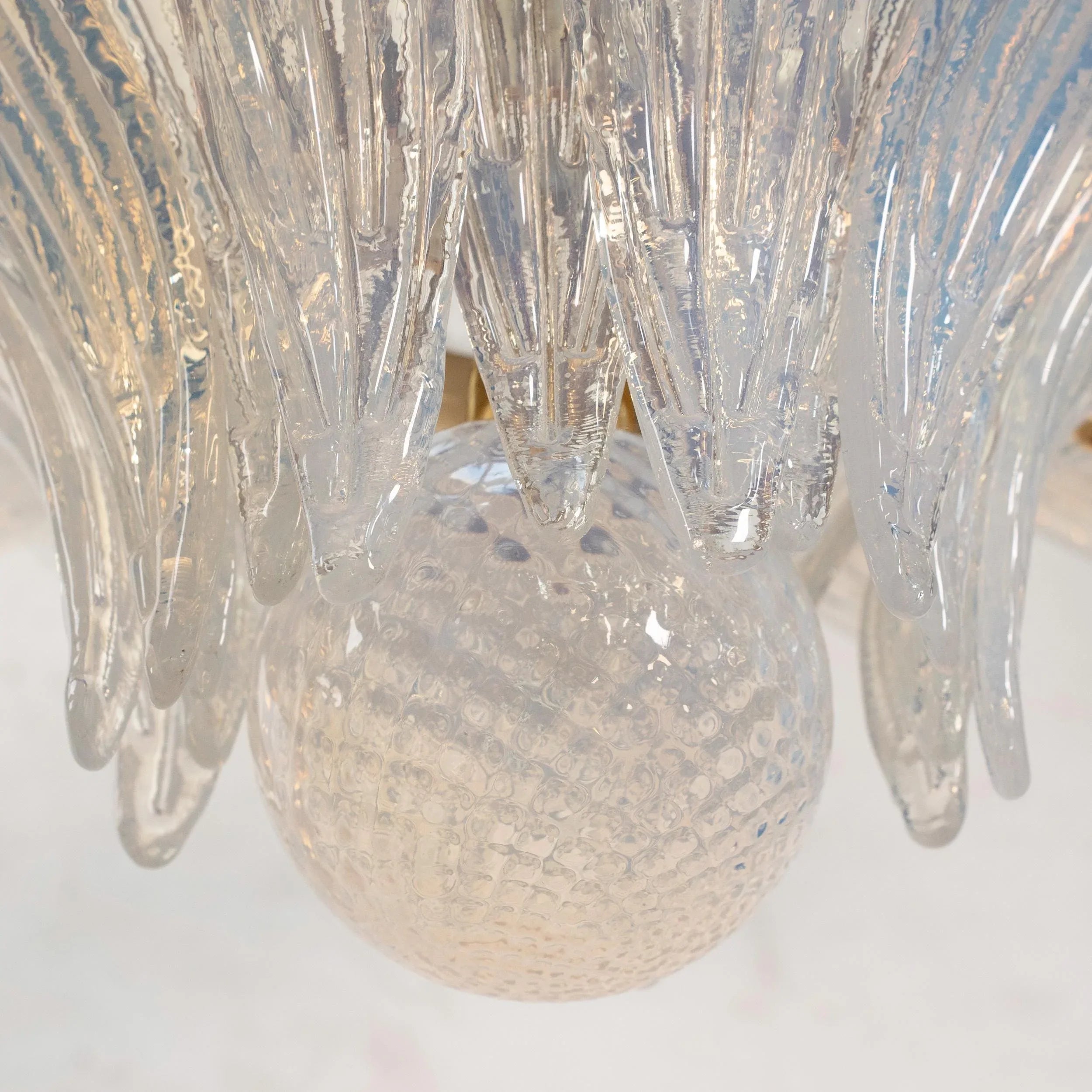 Palmette Chandelier, Opal artistic Glass Deco, Handmade Murano Lighting - SoloCoseBelle