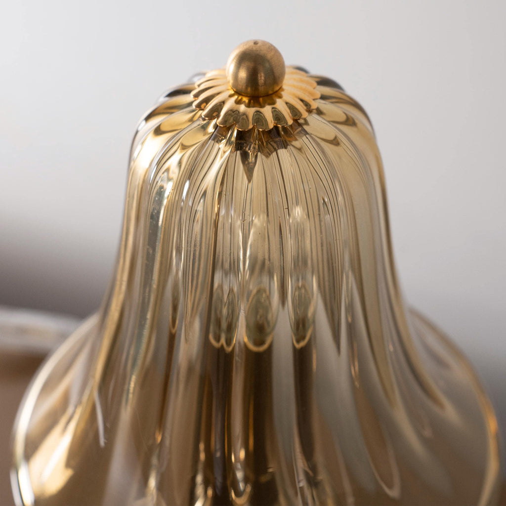 Pair of Murano glass table lamp in smoky color and gold details - SoloCoseBelle