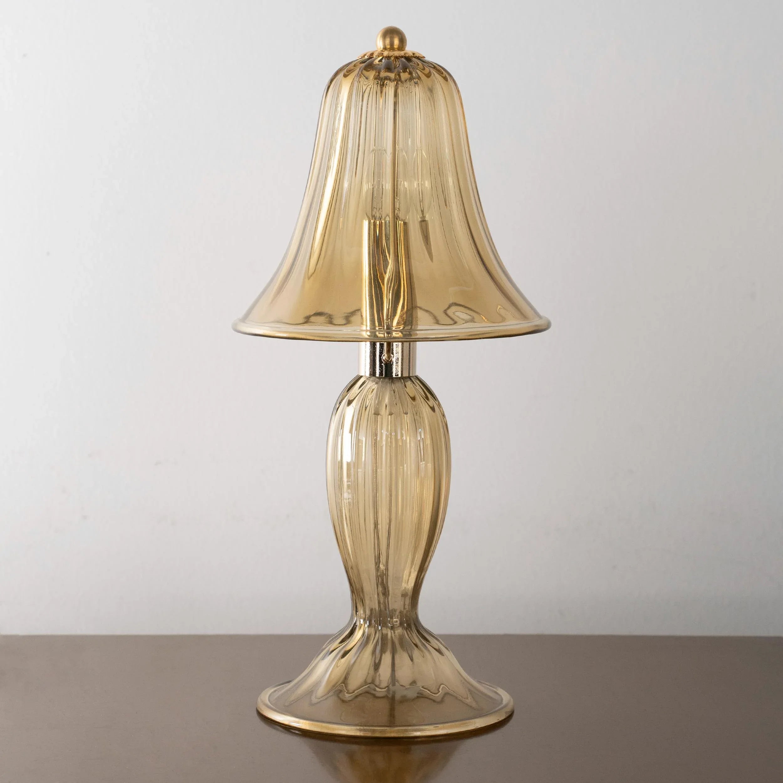 Pair of Murano glass table lamp in smoky color and gold details - SoloCoseBelle
