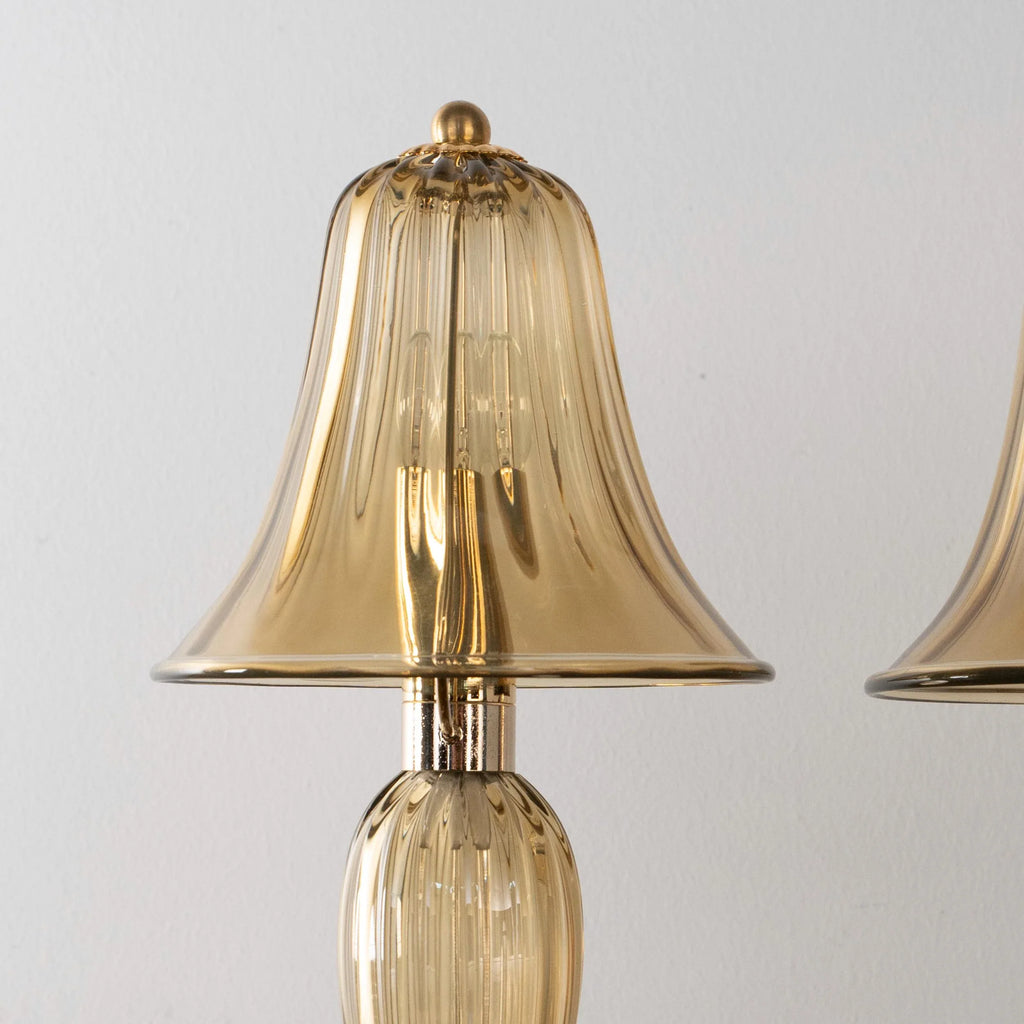 Pair of Murano glass table lamp in smoky color and gold details - SoloCoseBelle