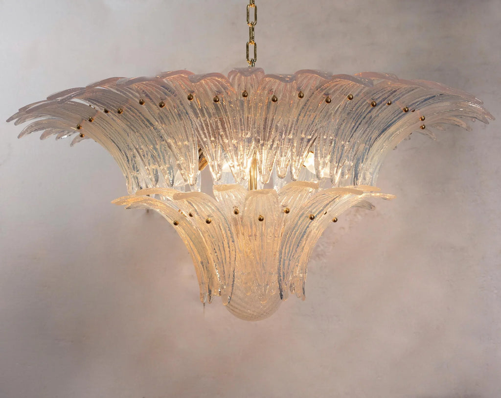 Palmette Chandelier, Opal artistic Glass Deco, Handmade Murano Lighting - SoloCoseBelle