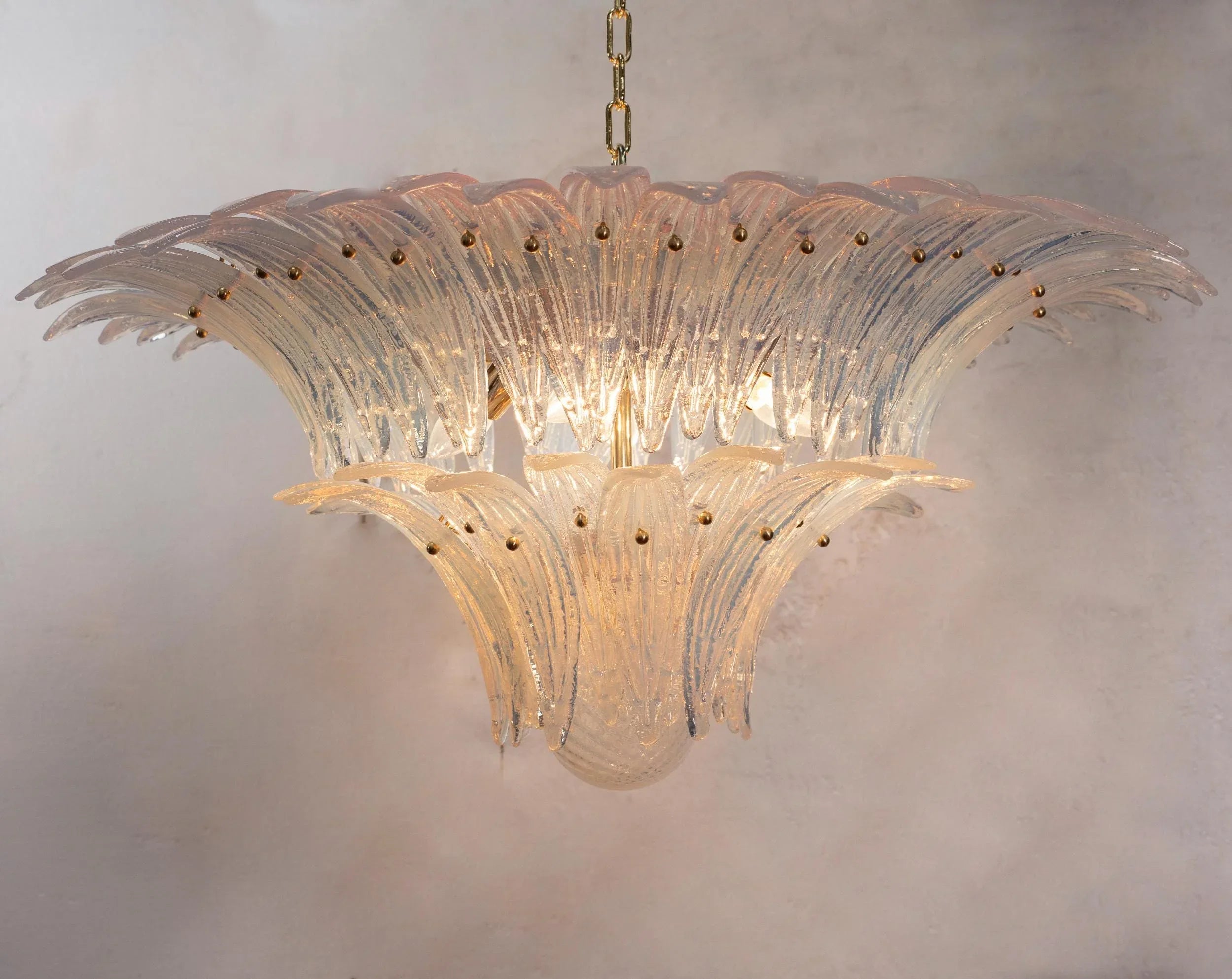 Palmette Chandelier, Opal artistic Glass Deco, Handmade Murano Lighting - SoloCoseBelle
