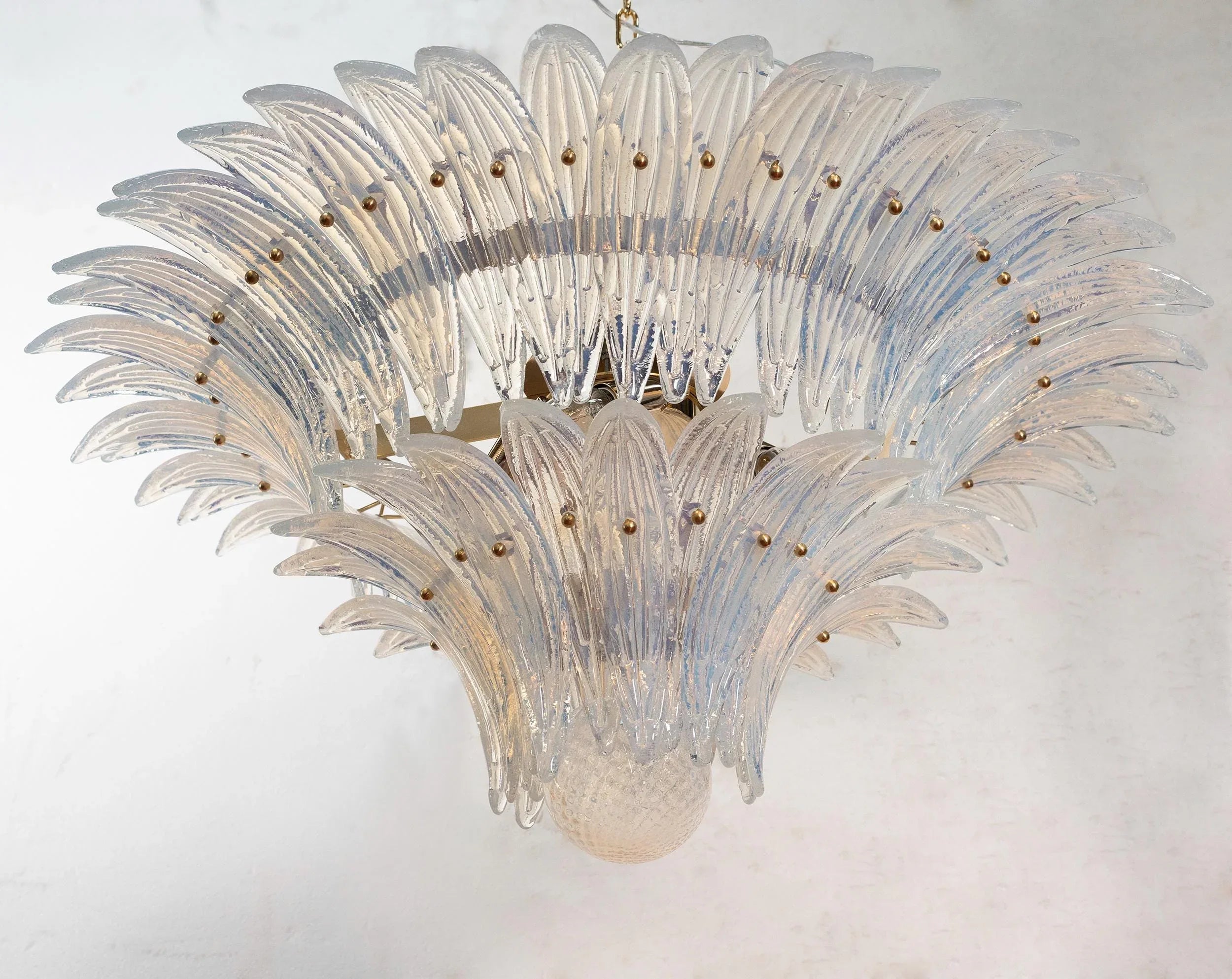 Palmette Chandelier, Opal artistic Glass Deco, Handmade Murano Lighting - SoloCoseBelle