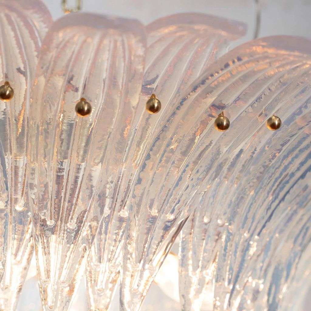 Palmette Chandelier, Opal artistic Glass Deco, Handmade Murano Lighting - SoloCoseBelle