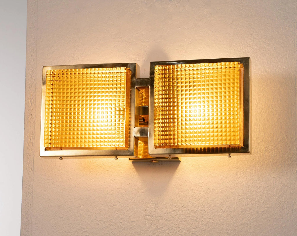 Wall sconce with Murano glass brick with brass frame - SoloCoseBelle