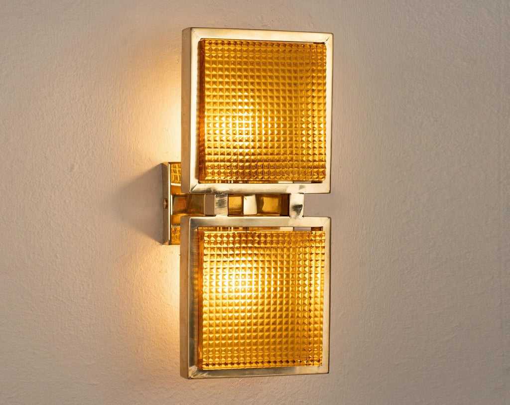 Wall sconce with Murano glass brick with brass frame - SoloCoseBelle