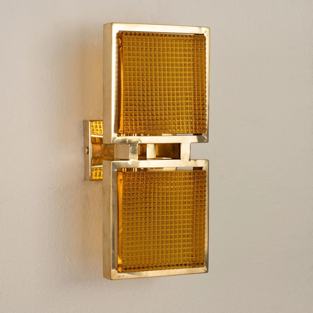 Wall sconce with Murano glass brick with brass frame - SoloCoseBelle