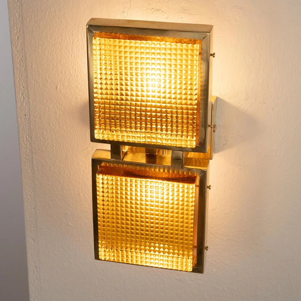 Wall sconce with Murano glass brick with brass frame - SoloCoseBelle