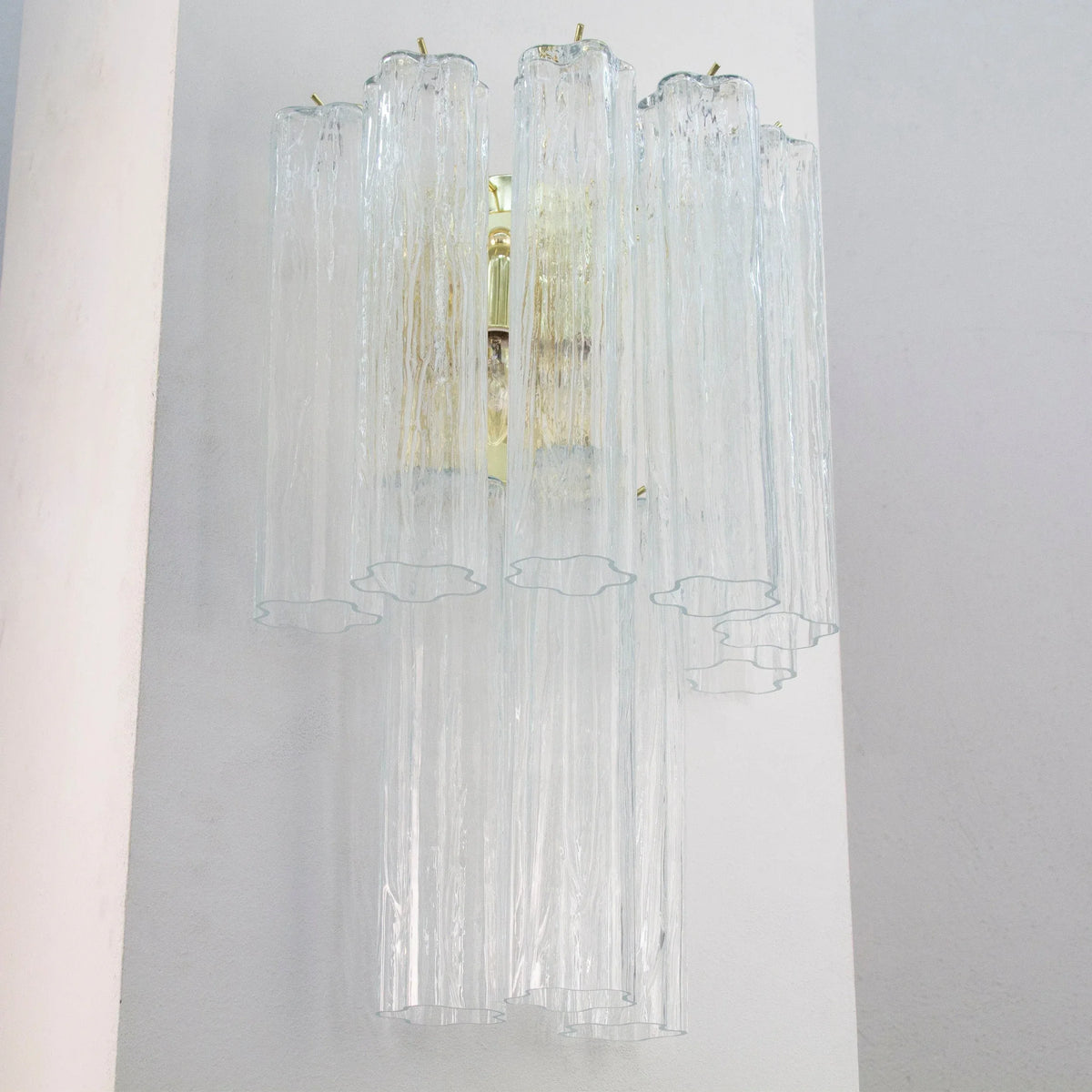 Large clear Tronchi Murano glass wall sconce — clear tiered glass tubes