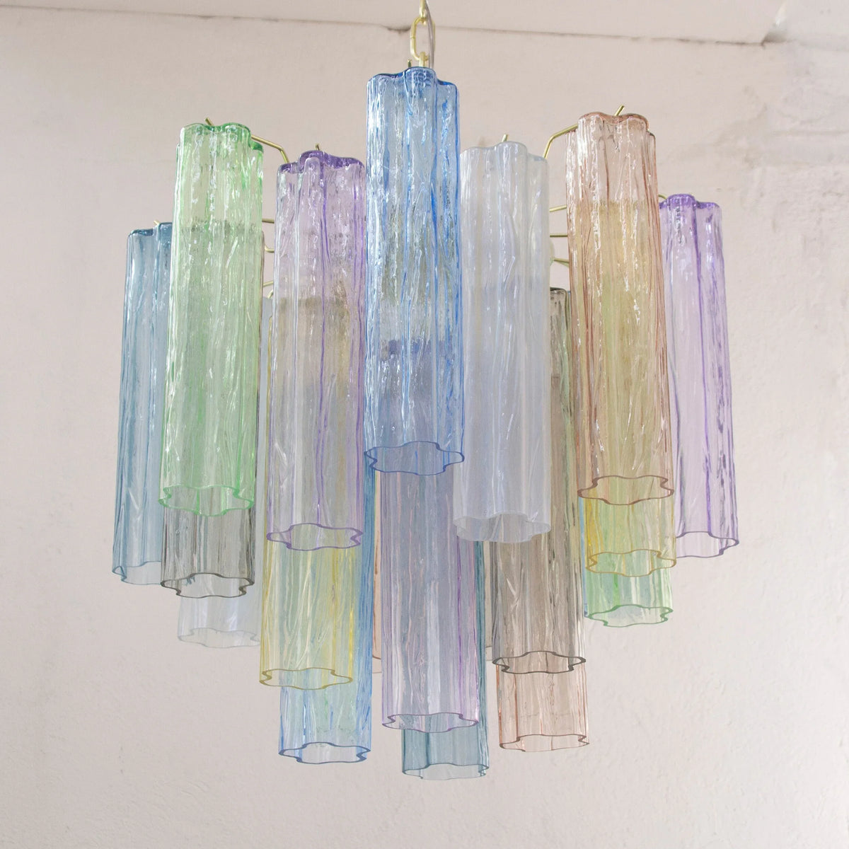 Multicolour Tronchi Murano glass pendant — unlit front view