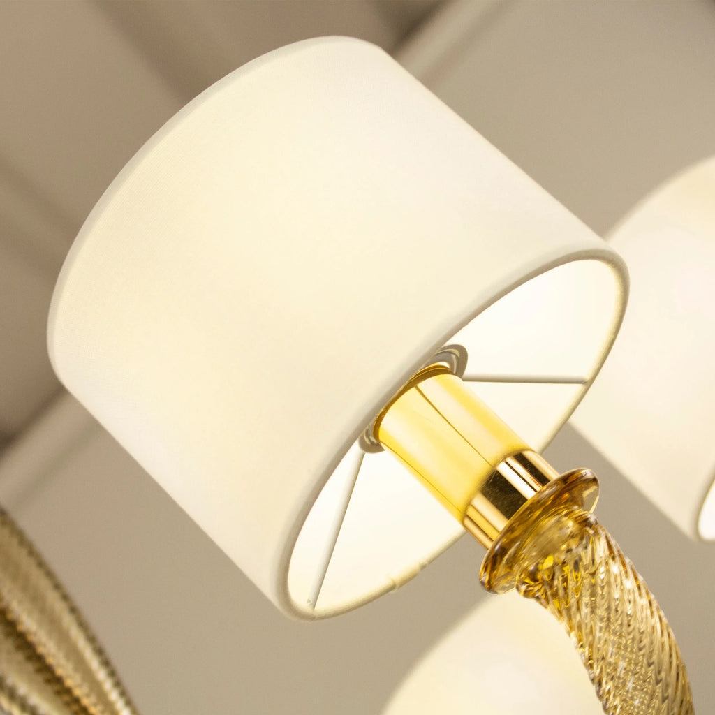 Murano glass chandelier with ivory lampshades — lampshade and metal holder underside