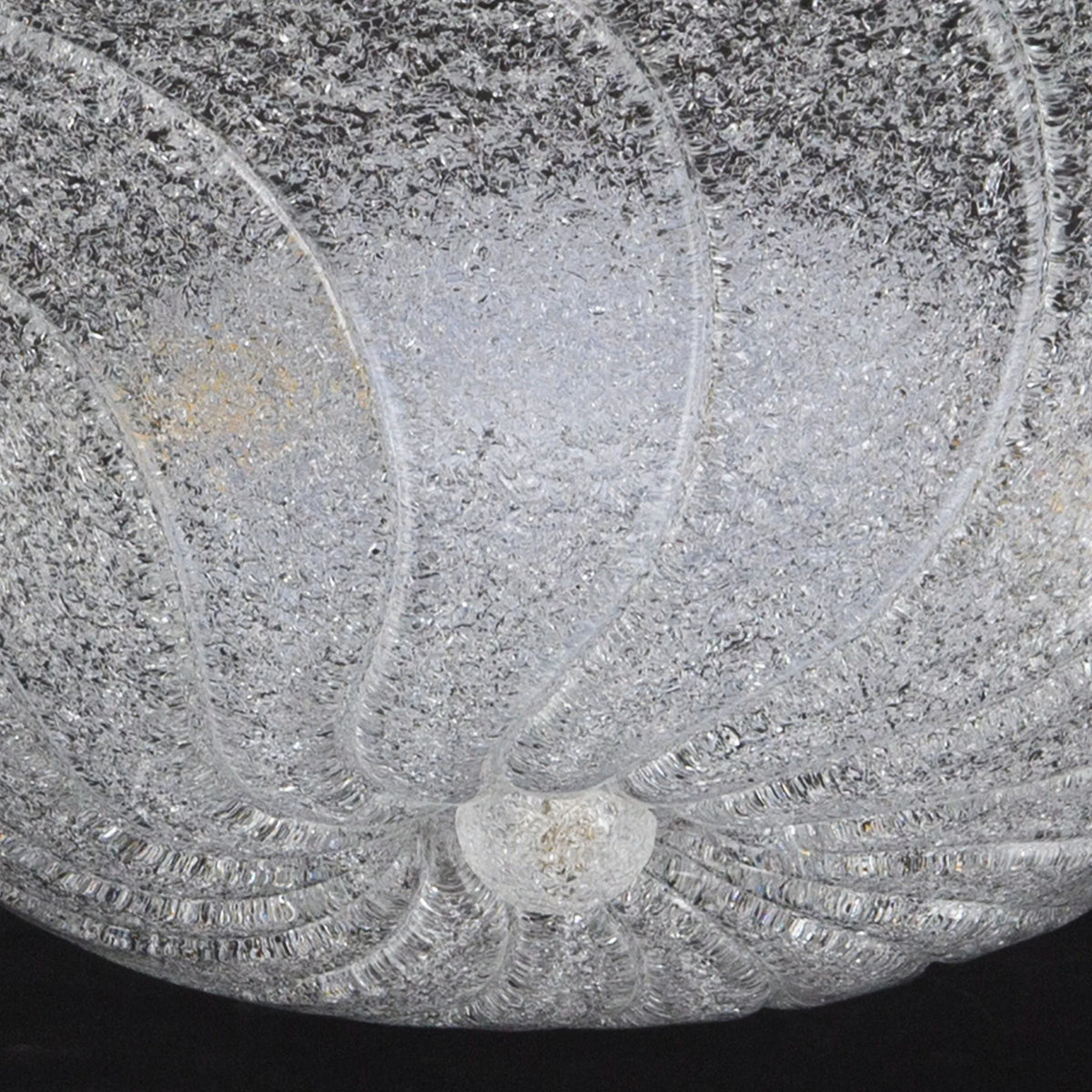 Close-up of the frosted graniglia texture and swirling ribs of the Murano glass flush ceiling lamp