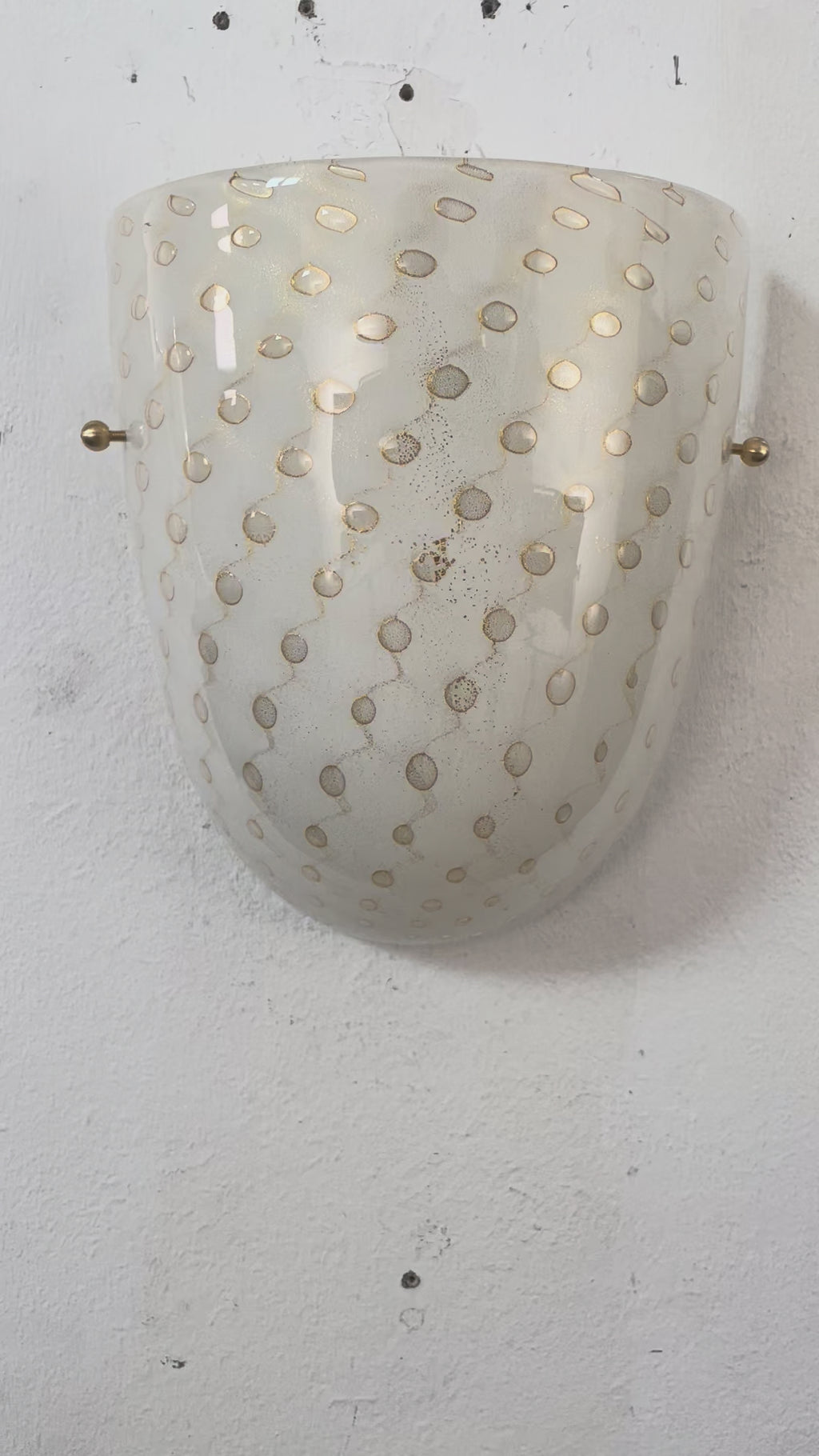 Set of 2 White Murano glass wall sconces with artistic gold decoration