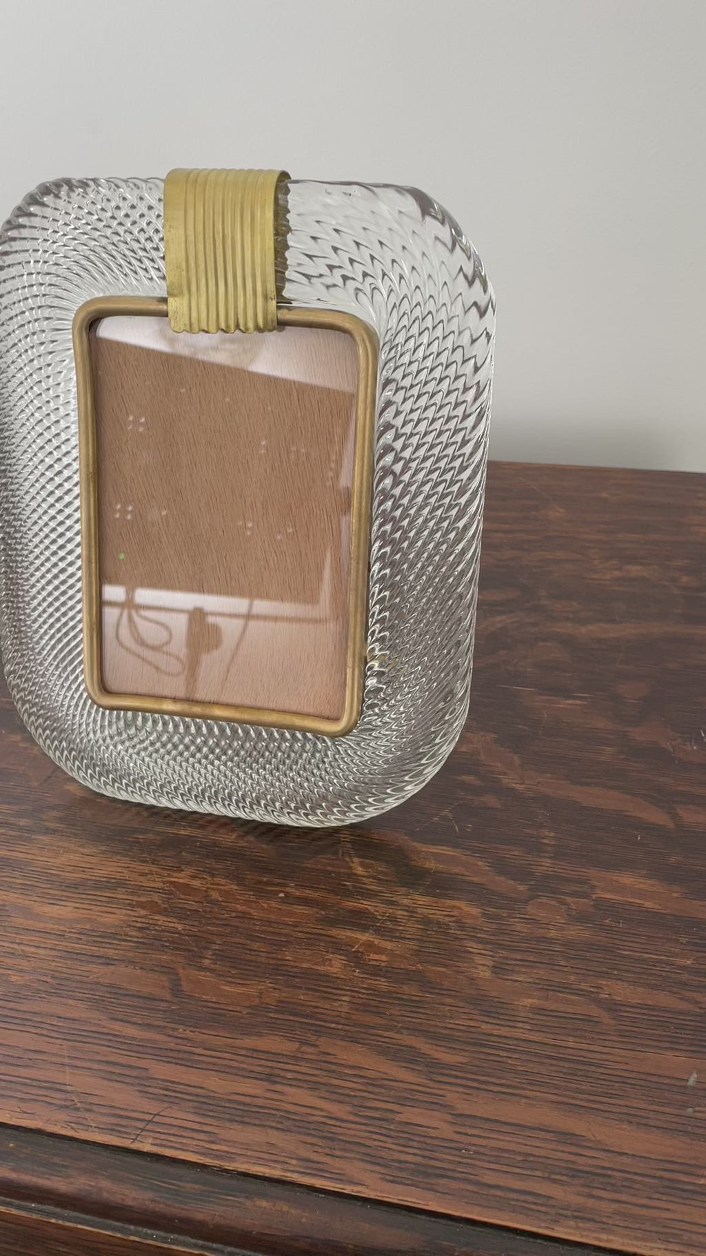 Clear Murano glass picture frame with brass details, 25x19 cm