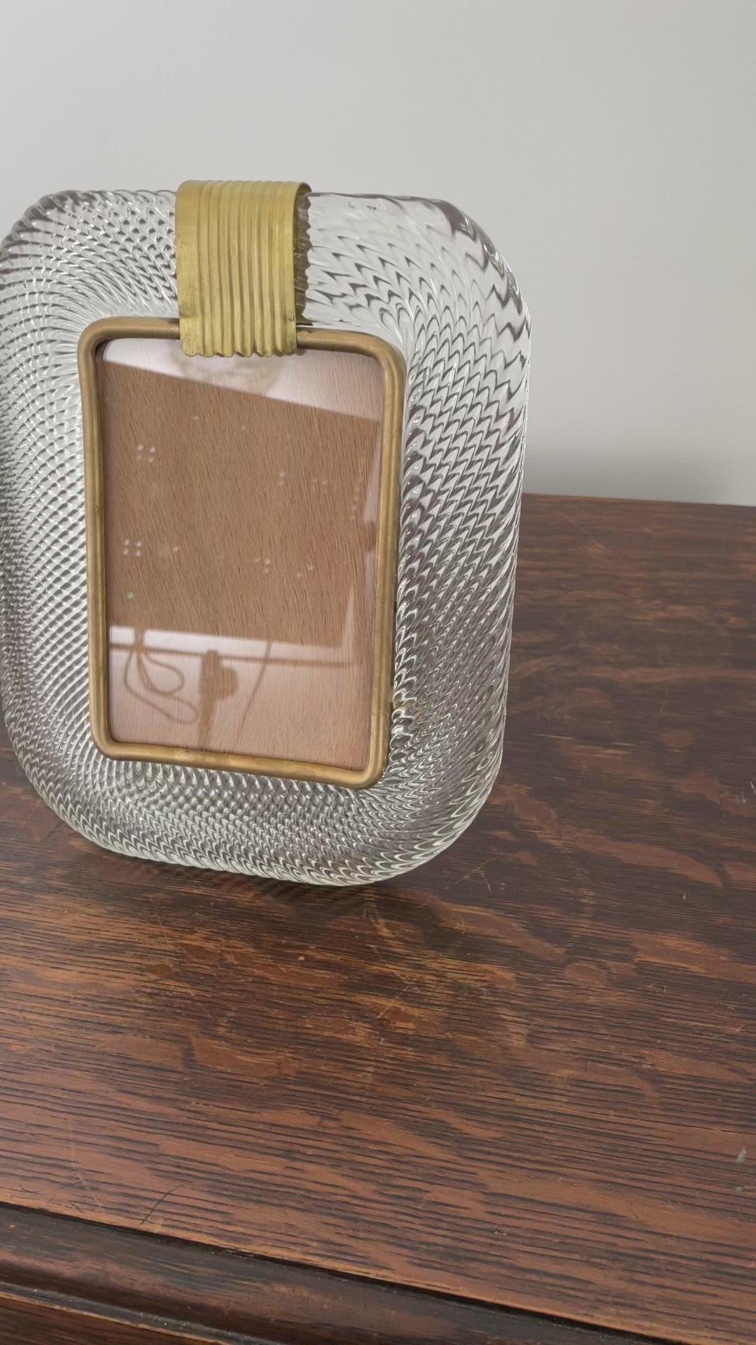 Clear Murano glass picture frame with brass details, 25x19 cm