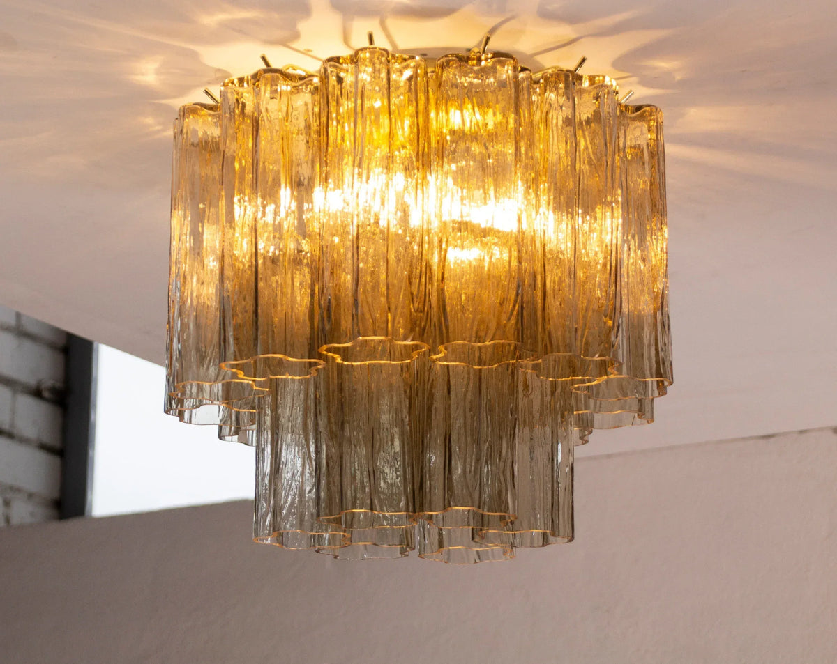 Tronchi Murano glass ceiling light illuminated, front view