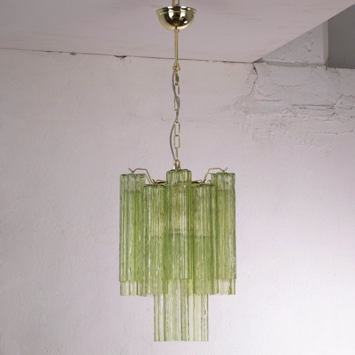 Tronchi Murano glass pendant light — green glass with suspension chain