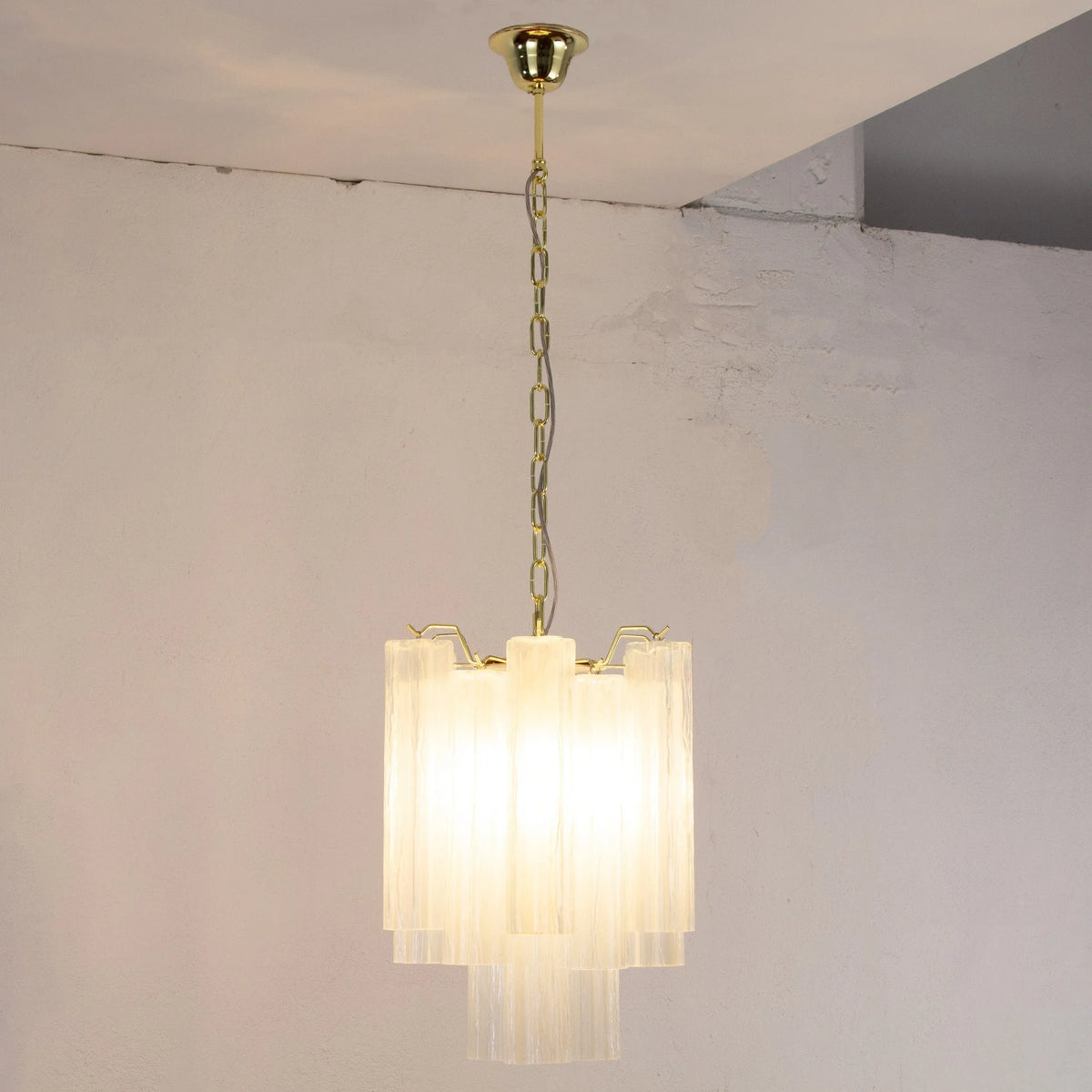Tronchi Murano glass pendant light — opal white glass unlit
